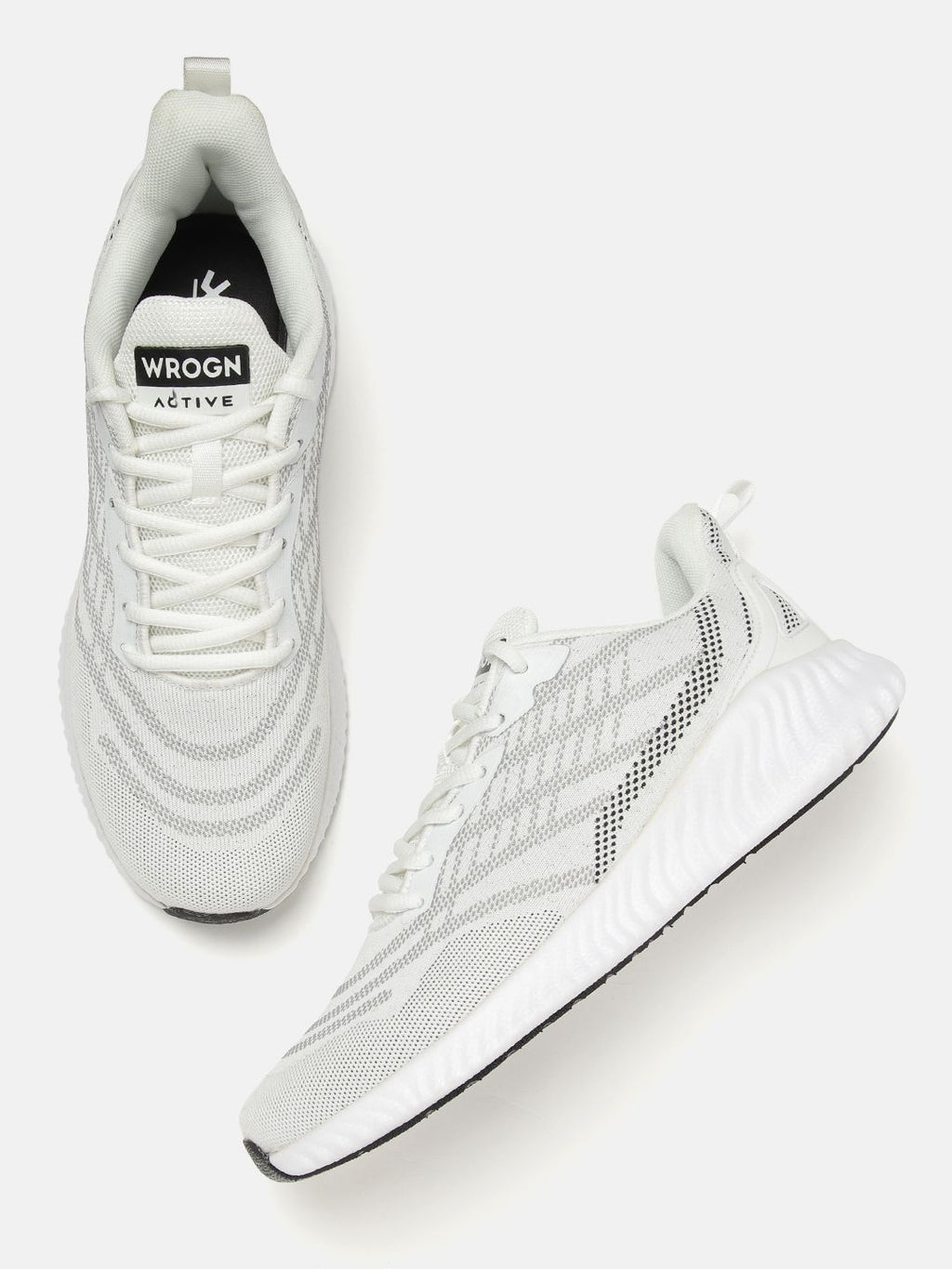  WROGN Men White & Grey Woven Design Running Shoes