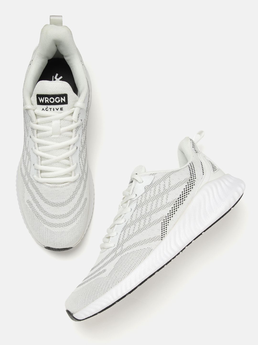  WROGN Men White & Grey Woven Design Running Shoes