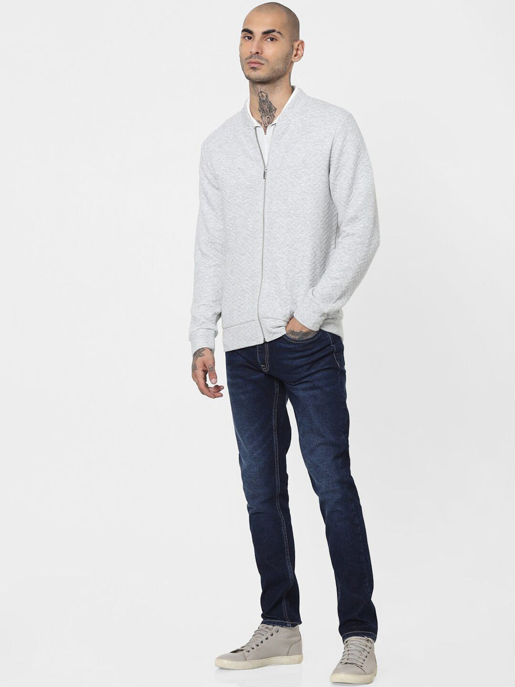  Jack & Jones Men Grey Textured Sweatshirt
