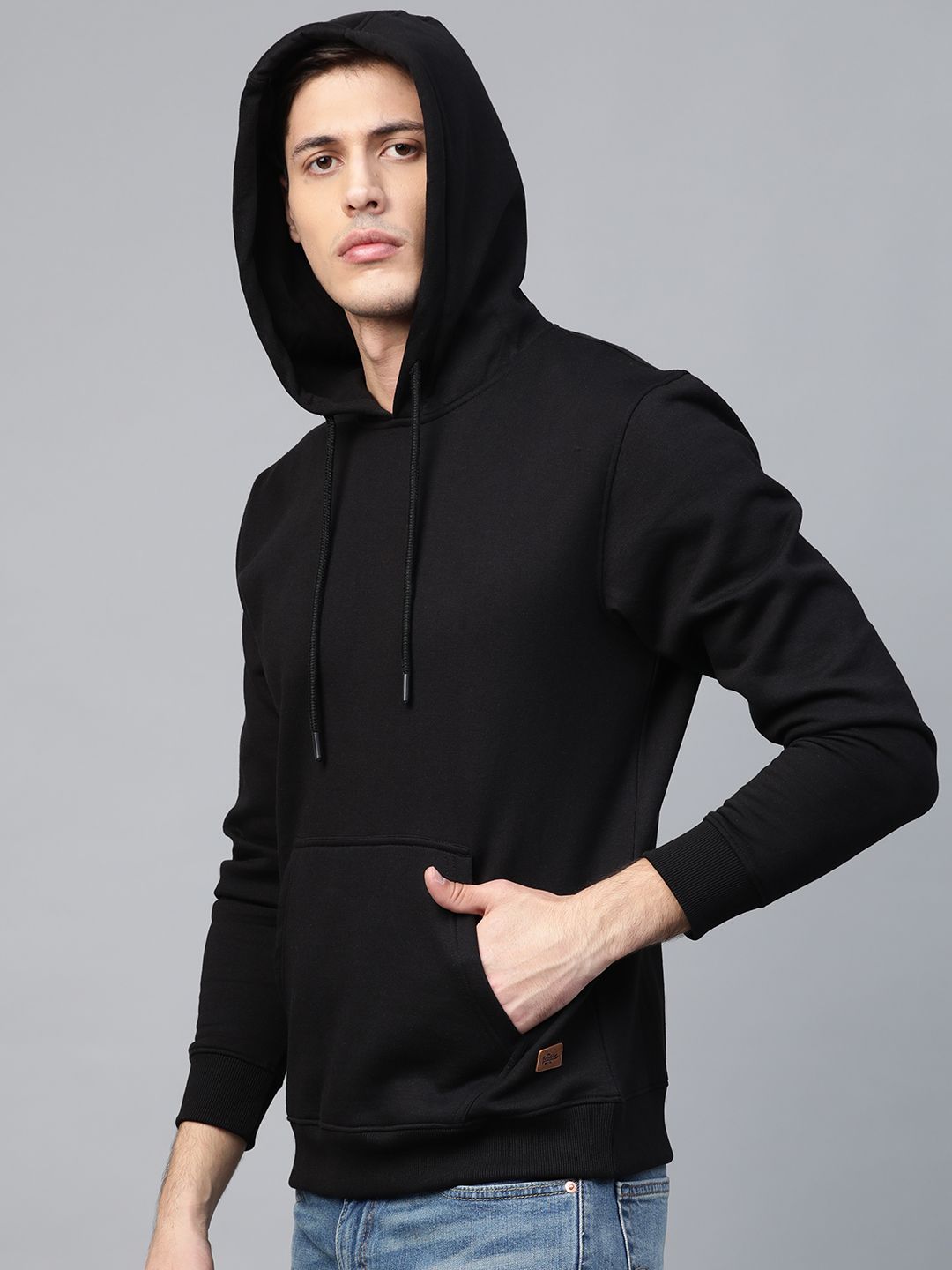  Roadster Men Black Solid Hooded Sweatshirt