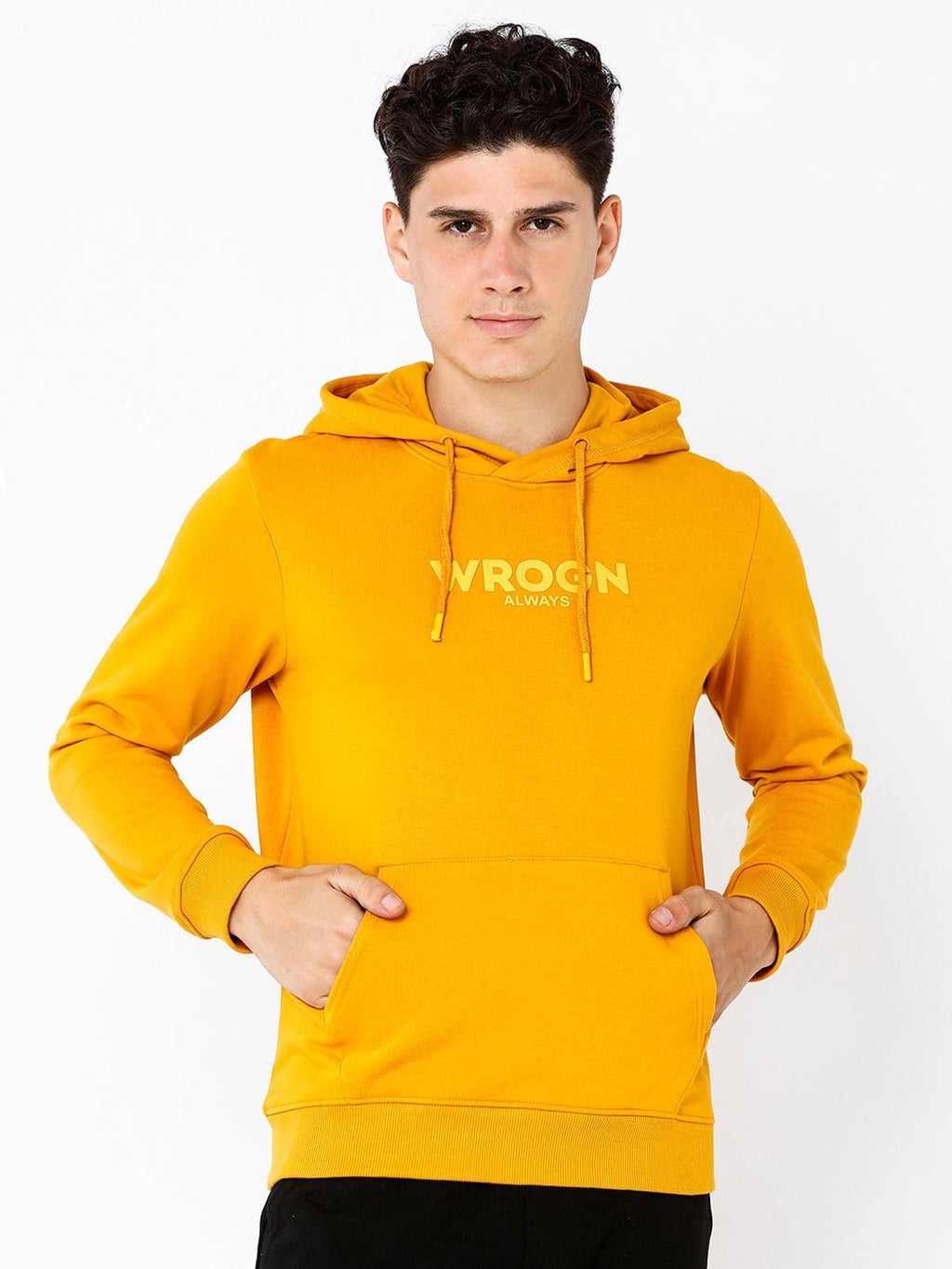  WROGN Men Alphanumeric Printed Hooded Pullover Pure Cotton Sweatshirt
