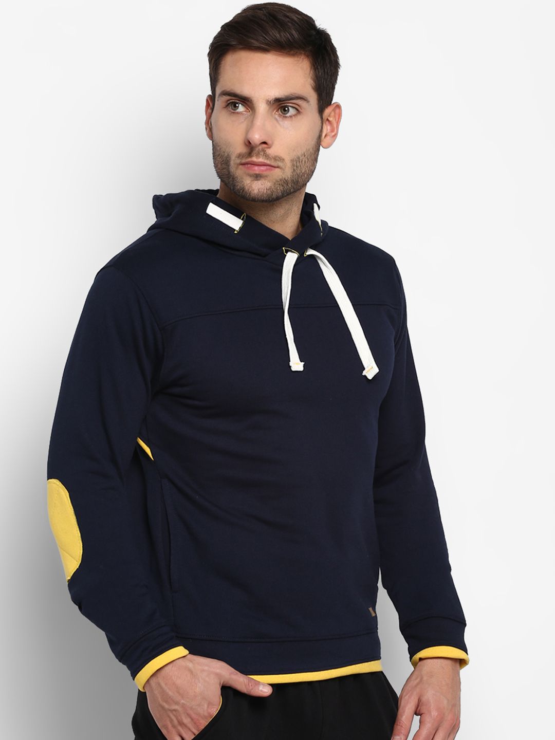  Yuuki Men Navy Blue Solid Hooded Sweatshirt