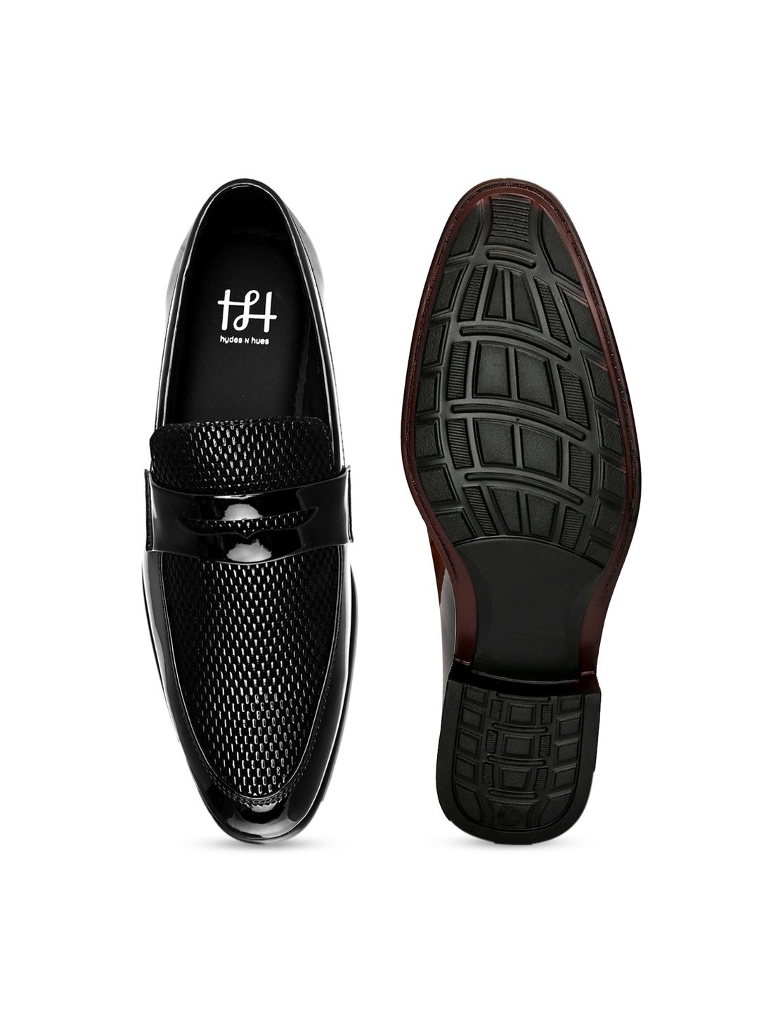  Hydes N Hues Men Black Textured Formal Slip-Ons