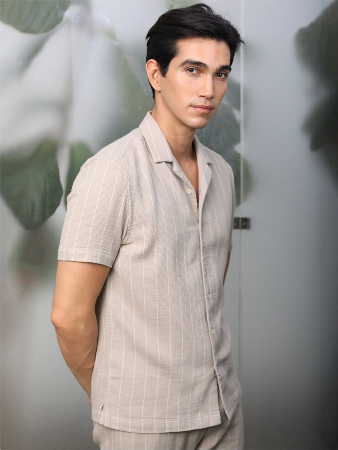  RARE RABBIT Slim Fit Striped Cuban Collar Cotton Casual Shirt