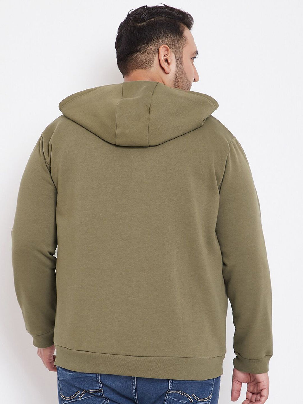  Instafab Plus Men Olive Green Solid Hooded Sweatshirt