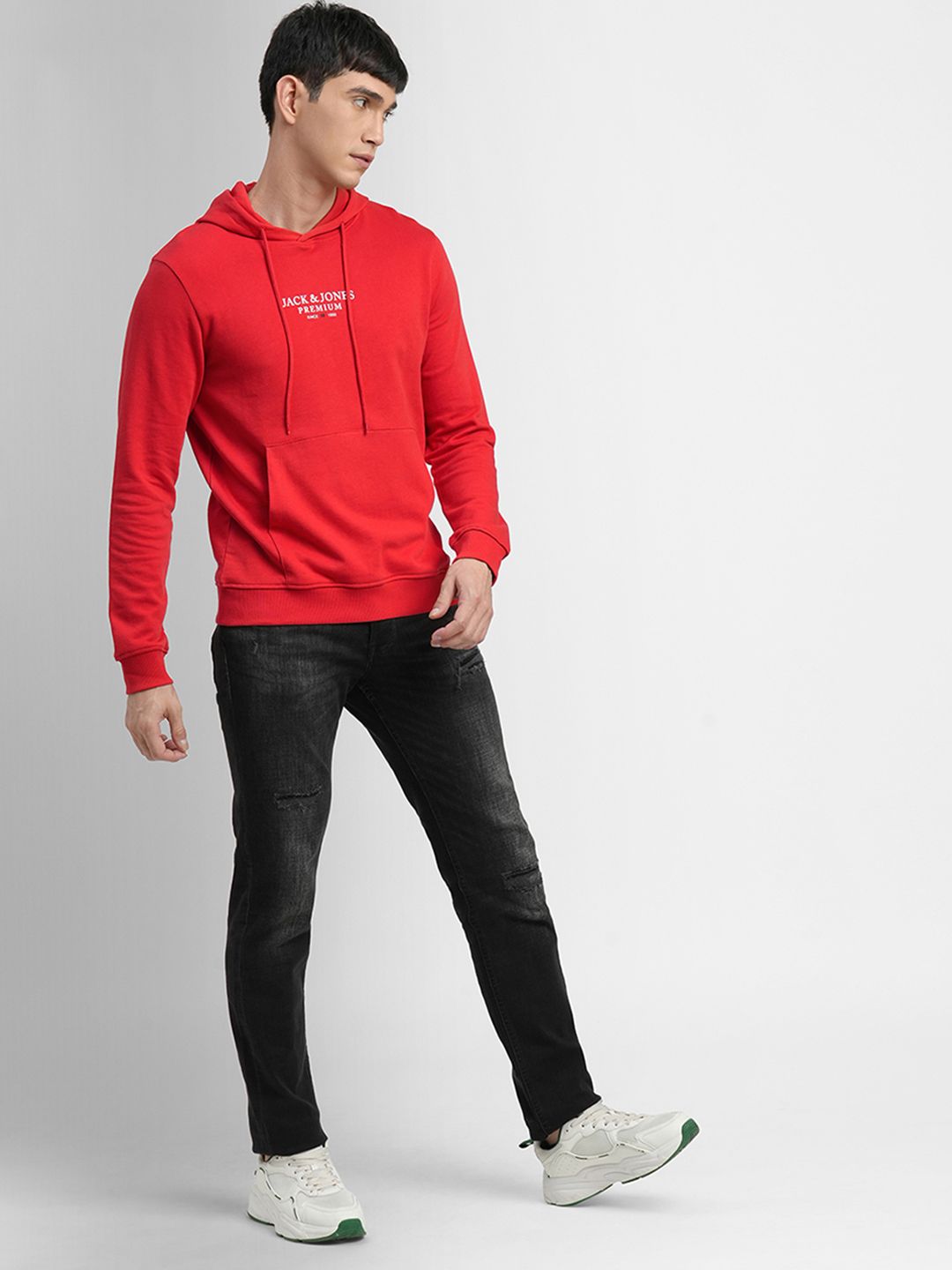  Jack & Jones Men Red Printed Hooded Sweatshirt
