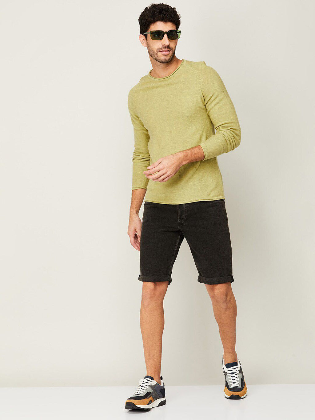  Forca By Lifestyle Men Mustard Flat Knit Acrylic Sweatshirt