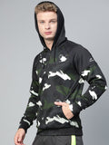  Alcis Men Olive Green & Black Camouflage Print Hooded Sweatshirt