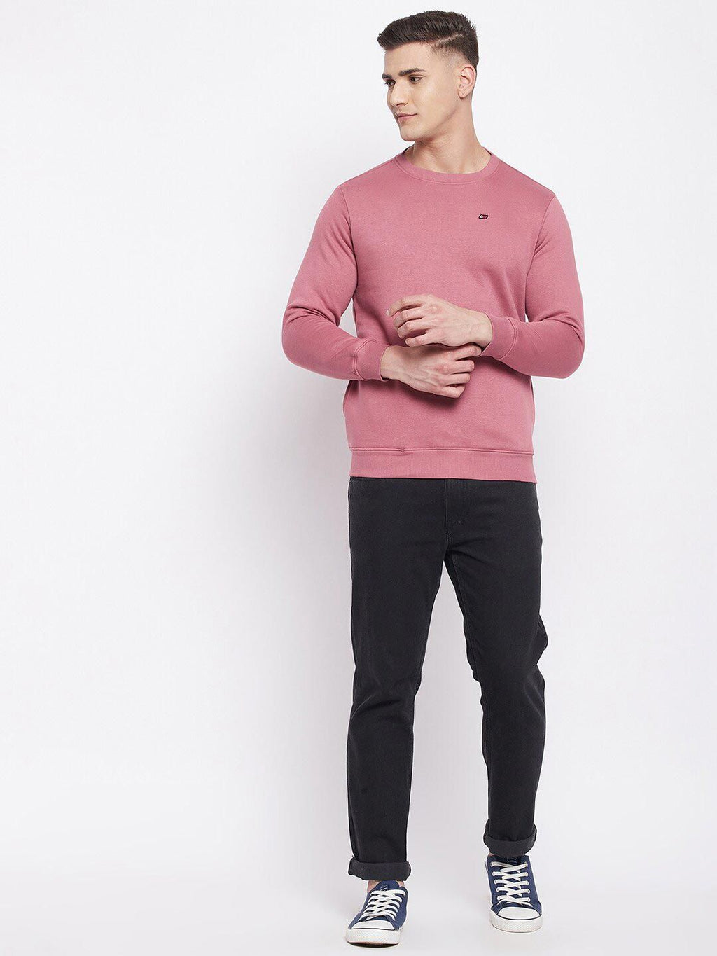  NEVA Men Onion Purple Solid Long Sleeves Sweatshirt
