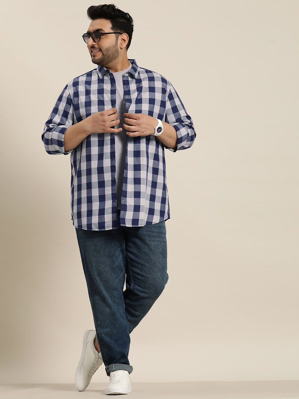  Sztori Men Plus Size Pure Cotton Buffalo Checked Casual Shirt